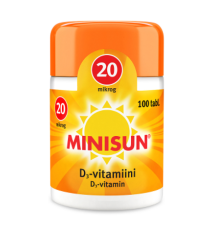 Minisun D-vitamiini 20 mikrog. (100 purutabl)