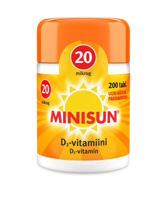 Minisun D-vitamiini 20 mikrog. (200 tabl)