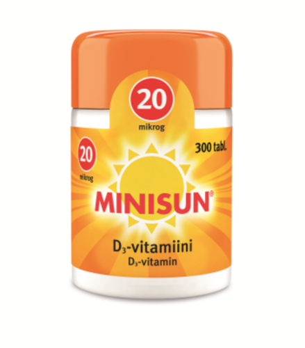 Minisun D-vitamiini 20 mikrog. (300 purutabl)