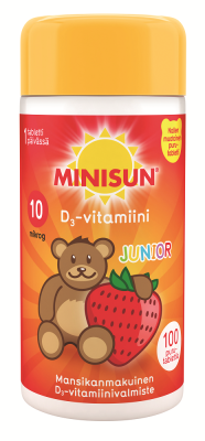 Minisun D-vitamiini Junior Nalle Mansikka 10 mikrog. (100 tabl)