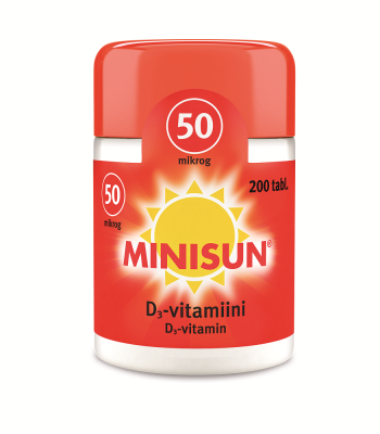 Minisun D-vitamiini 50 mikrog. (200 tabl)