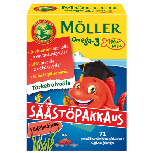 Möller Omega-3 Pikkukalat Vadelmainen (72 kpl)