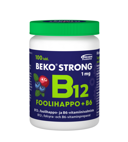 Beko Strong B12+Foolihappo+B6 Mustikka-karpalo (100 purutabl)