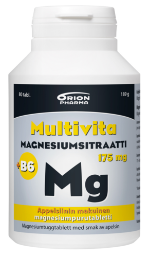 Multivita Magnesiumsitraatti+B6 175 mg Appelsiini (80 purutabl)