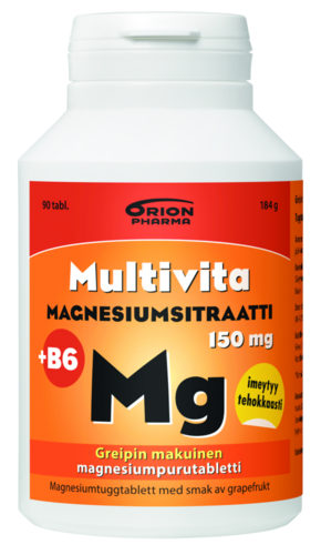 Multivita Magnesiumsitraatti+B6 150 mg Greippi (90 purutabl)