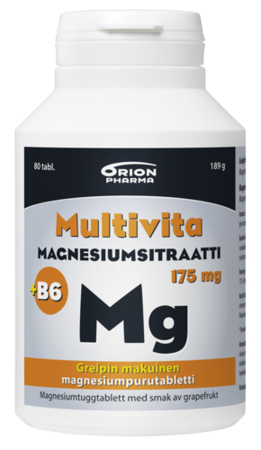 Multivita Magnesiumsitraatti+B6 175 mg Greippi (80 purutabl)
