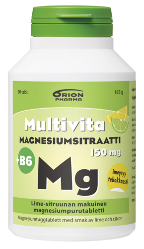 Multivita Magnesiumsitraatti+B6 Lime-sitruuna 150 mg (90 purutabl)