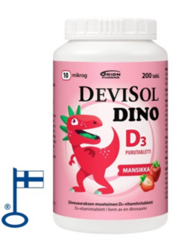 DeviSol Dino Mansikka 10 mikrog. (200 purutabl)